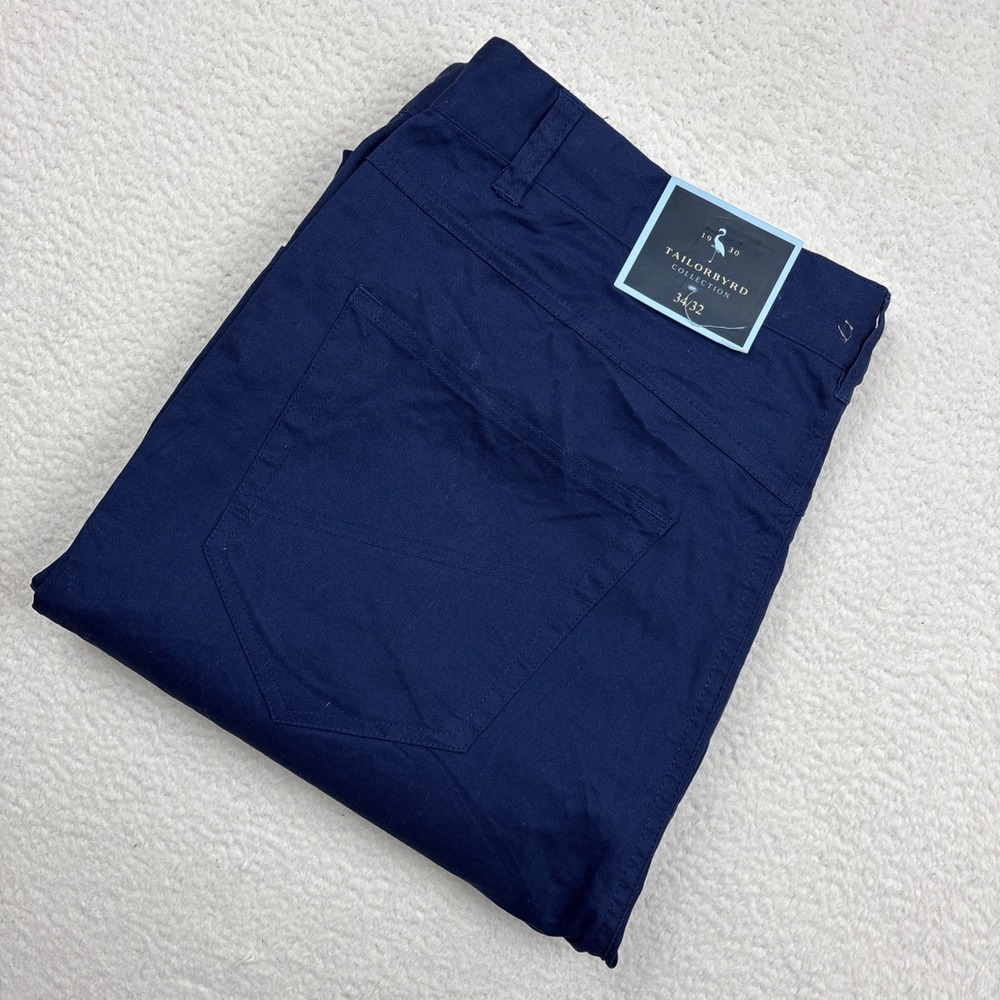 NEW TAILORBYRD Men 5-Pocket Pants 34/32 Navy Blue Stretch Chino Golf Lightweight